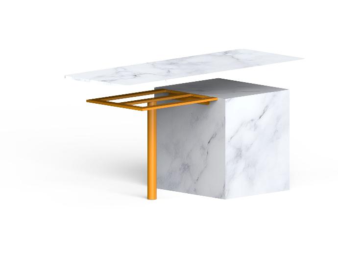 Demi table avec pied seul et cadre sur mesure
